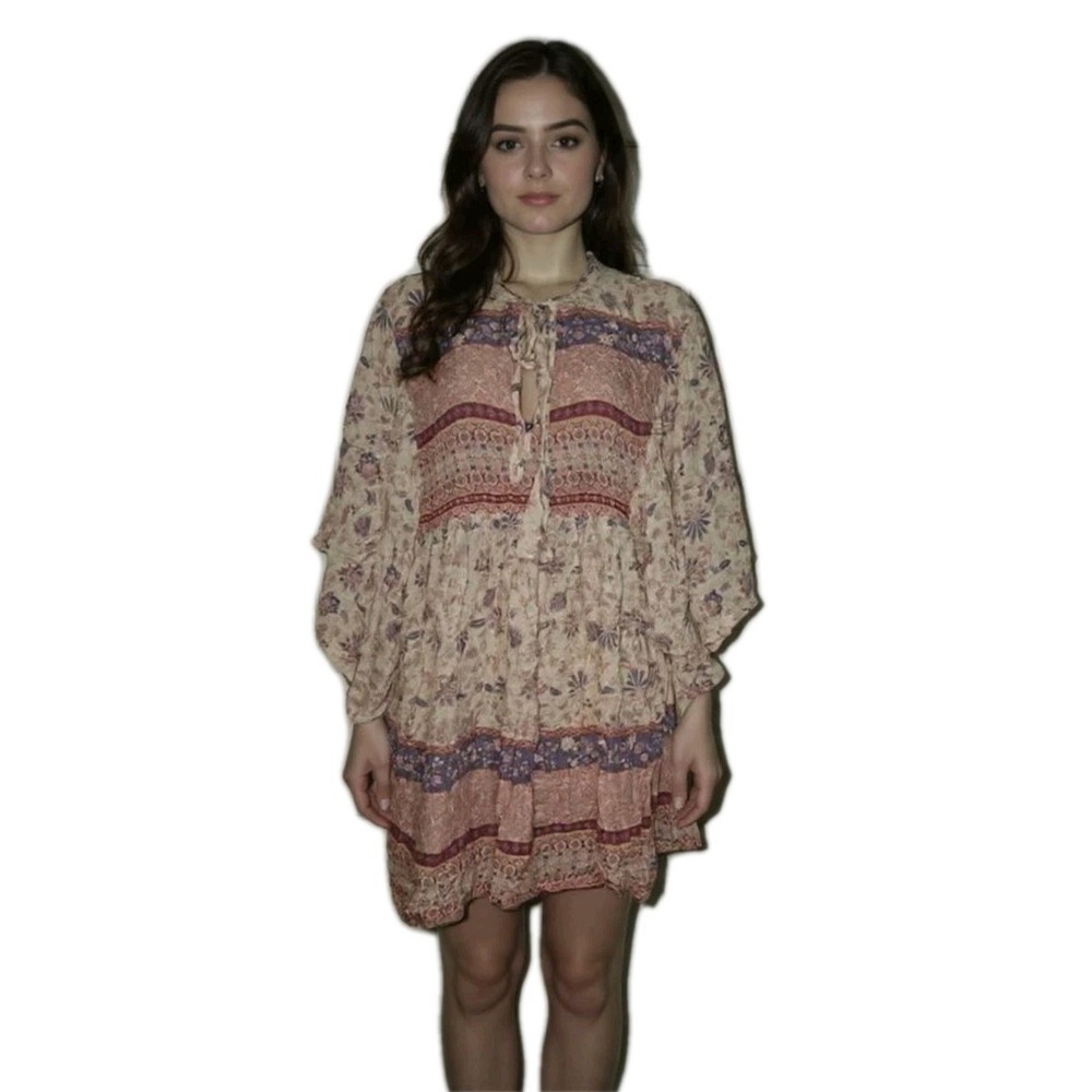 Olivaceous Kimono Sleeve Mini Dress Tunic‎ Floral Boho Whimisical Womens Size M